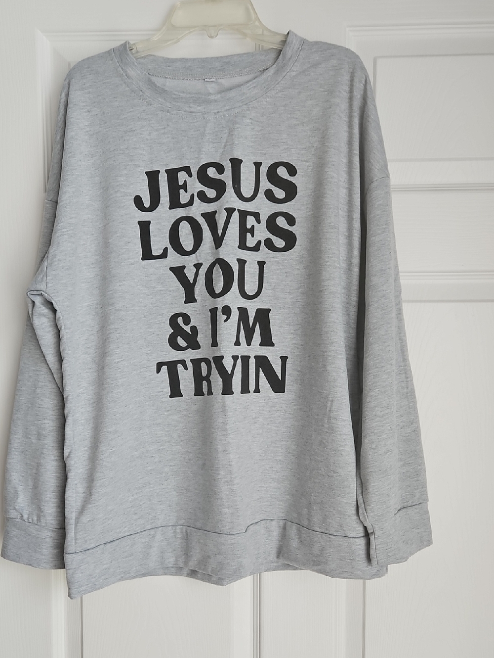 Jesus Loves You Graphic Long Sleeve Tee - Light Gray